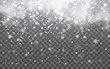 Snow with snowflakes and clouds on transparent background. Falling snow effect. Christmas snow. Snowfall. Vector illustration