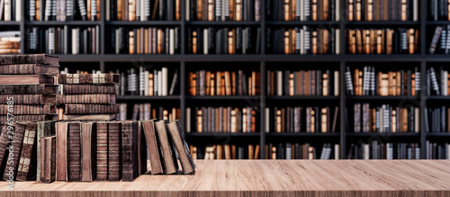 Fotomural Bookshelves in the library with old books 3d render 3d illustration