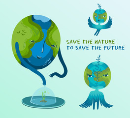 Wall Mural - Vector illustration about the conservation of trees and plants on planet Earth.