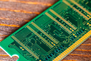computer Random Access Memory close up , electronic chip macro on a background
