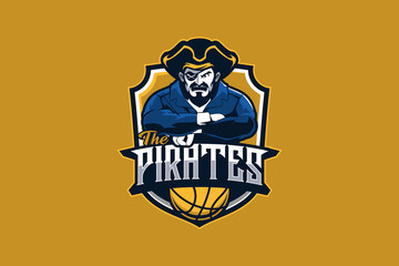 Wall Mural - angry pirate cartoon vector for basketball team badge logo template