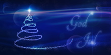 God Jul, Scandinavian Christmas Card In Blue