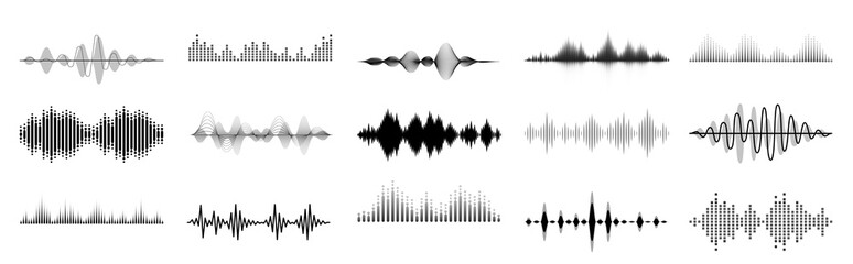 black sound waves. abstract music wave, radio signal frequency and digital voice visualisation. tune