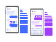 © WinWin - Mobile chat messenger interface. Smartphone messages mockup, chat conversation and online message on phone screen vector illustration. Internet communication, empty speech boxes and keyboard