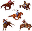 vector image of a cowboy on a wild mustang horse decorating him at a rodeo in the style of artistic sketches