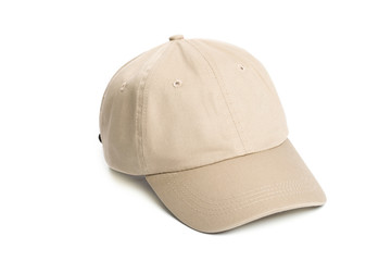 beige baseball cap or Working peaked cap. Isolated on a white background.