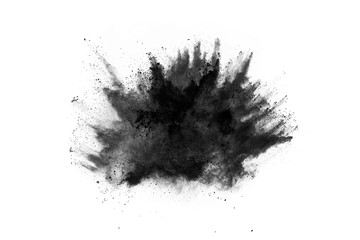 Wall Mural - closeup of black dust particles explode isolated on white background..