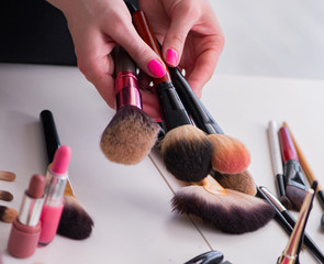 Wall Mural - Collection of make up products displayed on the table