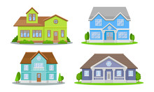 Mansions Set. Contemporary Colourful Buildings Vector Illustrated Concepts