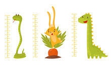 Height Children Chart With African Cute Animal Characters Vector Illustrated Set