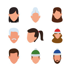 Wall Mural - set of people avatar faces with christmas hat