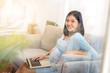 © butsaya33 - beauty happy Asian pregnant woman with big belly using computer - pregnancy, motherhood, people and expectation concept.