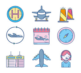 Wall Mural - travel aviation transport airport icons