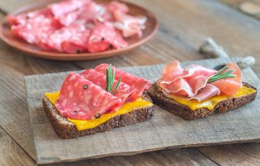 Wall Mural - Spanish sandwiches with salchichon anb jamon