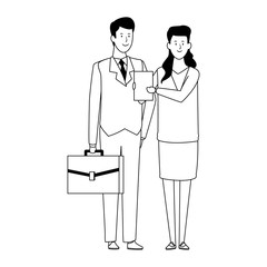 Cartoon business man and woman standing, flat design