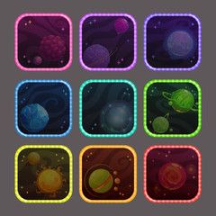 Canvas Print - Funny cartoon colorful app icons with fantasy planets.