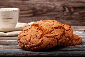 There are a lot of cookies on a wooden table. Rustic style photo