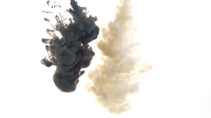 Poster - black and white ink mix in water on a white isolated background in slow motion. inky cloud swirling 