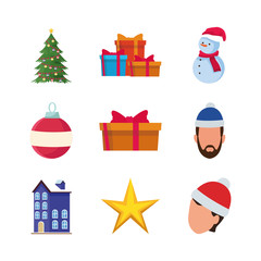 Poster - set of people with christmas hats and christmas related icons