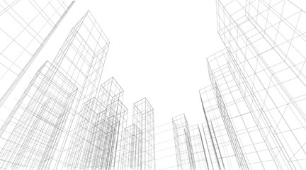 Wall Mural - Architecture building 3d. Concept sketch. Vector backdrop