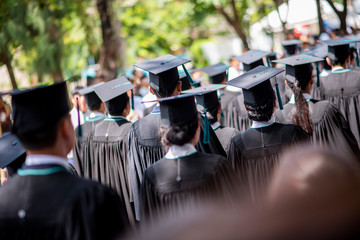 Row of university  graduates