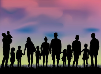 Poster - Family silhouettes in nature, vector work.