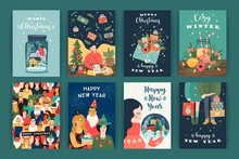 Set Of Christmas And Happy New Year Illustrations. Vector Design Templates.