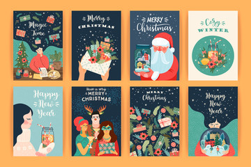 Wall Mural - Set of Christmas and Happy New Year illustrations. Vector design templates.