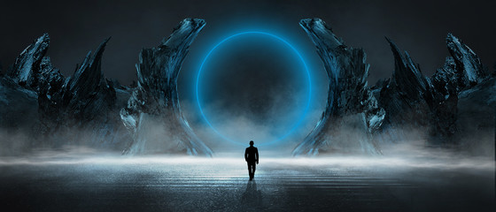 Wall Mural - modern futuristic abstract background. large object in the center, space background. dark scene with