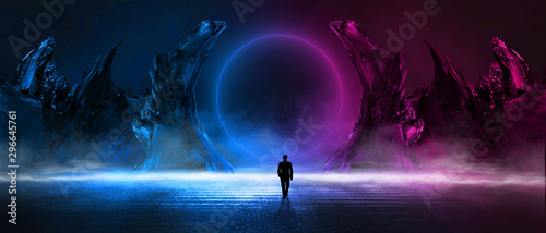 Modern futuristic abstract background. Large object in the center, space back...