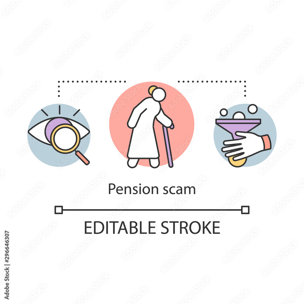 Pension scam concept icon. Elderly people fraud idea thin line ...