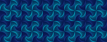 Blue Interlocking Fractal Tessellations Geometric Seamless Pattern Vector Design.