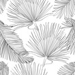 Seamless Pattern with Outlined Palm Leaves
