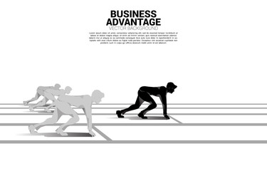 Aufkleber - Business concept of competition and business advantage. Silhouette of businessman ready to run from start line in front of the group. on racing track.