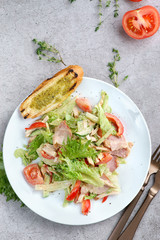 Wall Mural - salad with chicken, tomatoes and bruschetta