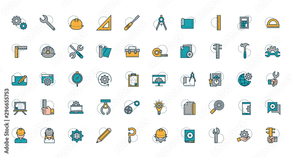 work tools engineering icons collection Stock Vector | Adobe Stock