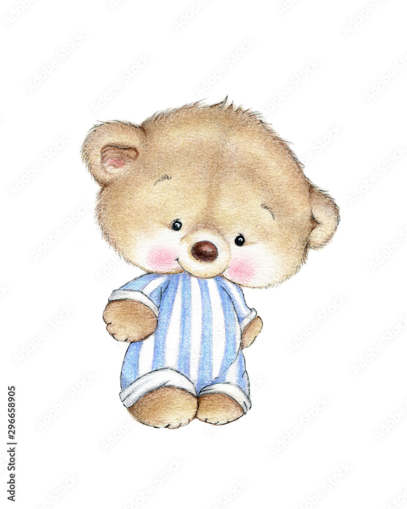 Cute teddy bear on white background Stock Illustration | Adobe Stock