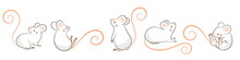 Set Of Hand Drawn Rats, Mouse In Different Poses On White Background. Vector Illustration, Cartoon Doodle Style.