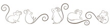 Set Of Hand Drawn Rats, Mouse In Different Poses On White Background. Vector Illustration, Cartoon Doodle Style.