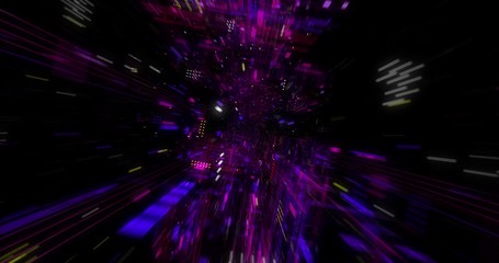 Poster - Abstract creative virtual reality cyberspace background. Hyper jump into another world. Speed of light, neon glowing rays in motion. Seamless loop, 3D render