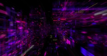 Poster - Abstract creative virtual reality cyberspace background. Hyper jump into another world. Speed of light, neon glowing rays in motion. Seamless loop, 3D render