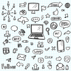 set of social media icon hand drawn.