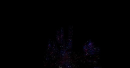 Poster - Abstract technology big data cloud computing background with bright neon lines and dots. Flying in Digital Cyber City Particles HUD. floating circuits. Seamless loop, 3D render