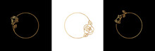 Set Rose Flower Gold Frame Badge And Icon In Trendy Linear Style - Vector Logo Emblem Of Rosebud
