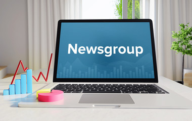 Newsgroup – Statistics/Business. Laptop in the office with term on the display. Finance/Economics.