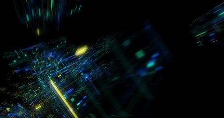 Poster - seamless loop abtract internet of things motion background. flying through virtual cyberspace with n