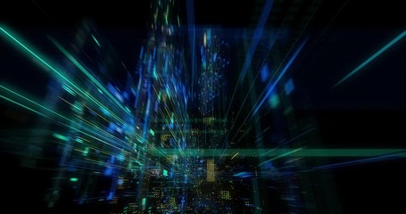 Poster - seamless loop abtract internet of things motion background. flying through virtual cyberspace with n