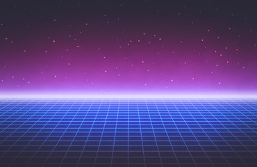 Poster - 80s style Retro Futurism Sci-Fi Background. abstract glowing neon grid. Suitable for banner, poster design. 3d rendering