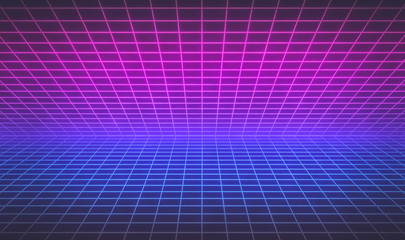 Poster - 80s style Retro Futurism Sci-Fi Background. abstract glowing neon grid. Suitable for banner, poster design. 3d rendering