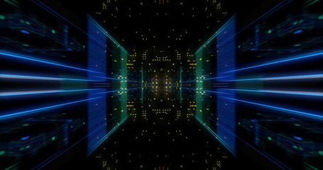 Poster - seamless loop abtract internet of things motion background. flying through virtual cyberspace with n